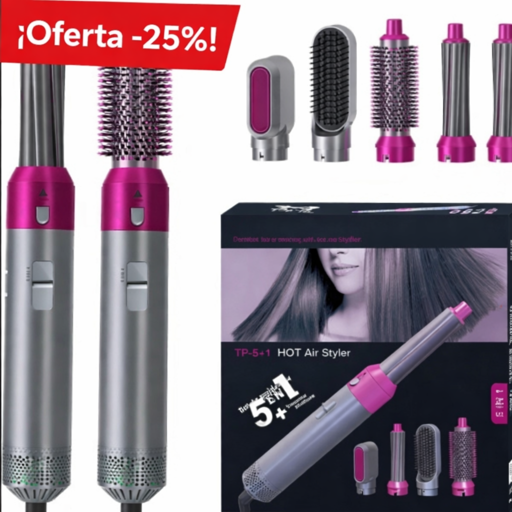 ¡Alístate en minutos con el cepillo 5 en 1 que seca, alisa y da volumen!